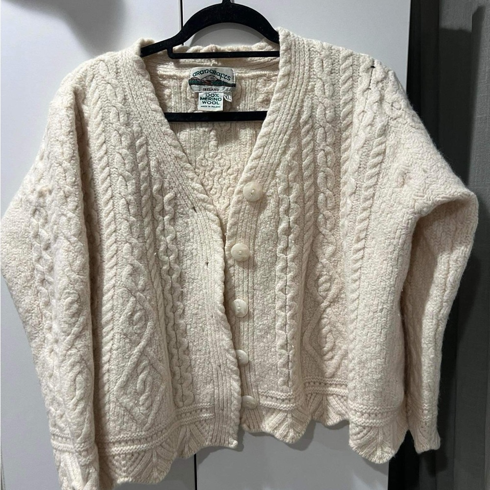 Aran Crafts Ivory Cable Knit Cardigan | 100% Wool